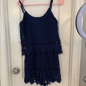 Alya Navy Crochet Jumpsuit